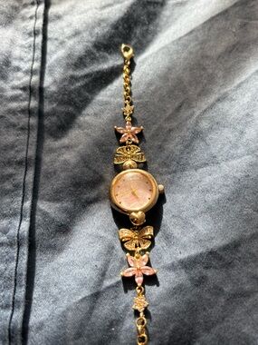 Tangled Disney inspired Gold-Tone Pink Butterfly Bracelet Watch for Women